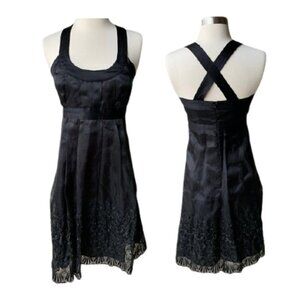 SHOSHANNA Midi Dress Black Cross Back LaceCocktail